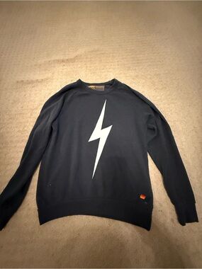 Aviator Nation Navy Crewneck with White Lightning Bolt